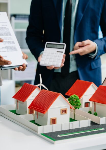 balancing the property sector The real estate agent is explaining the house